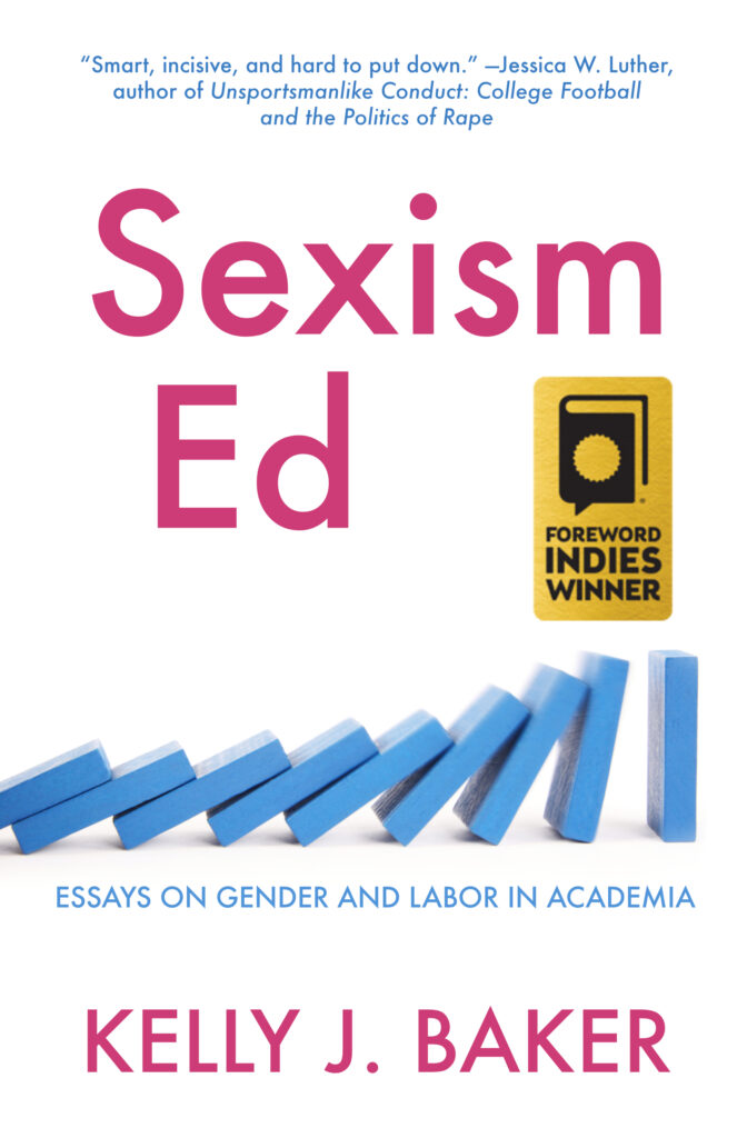 Cover of Sexism Ed with blue dominos falling over on the front