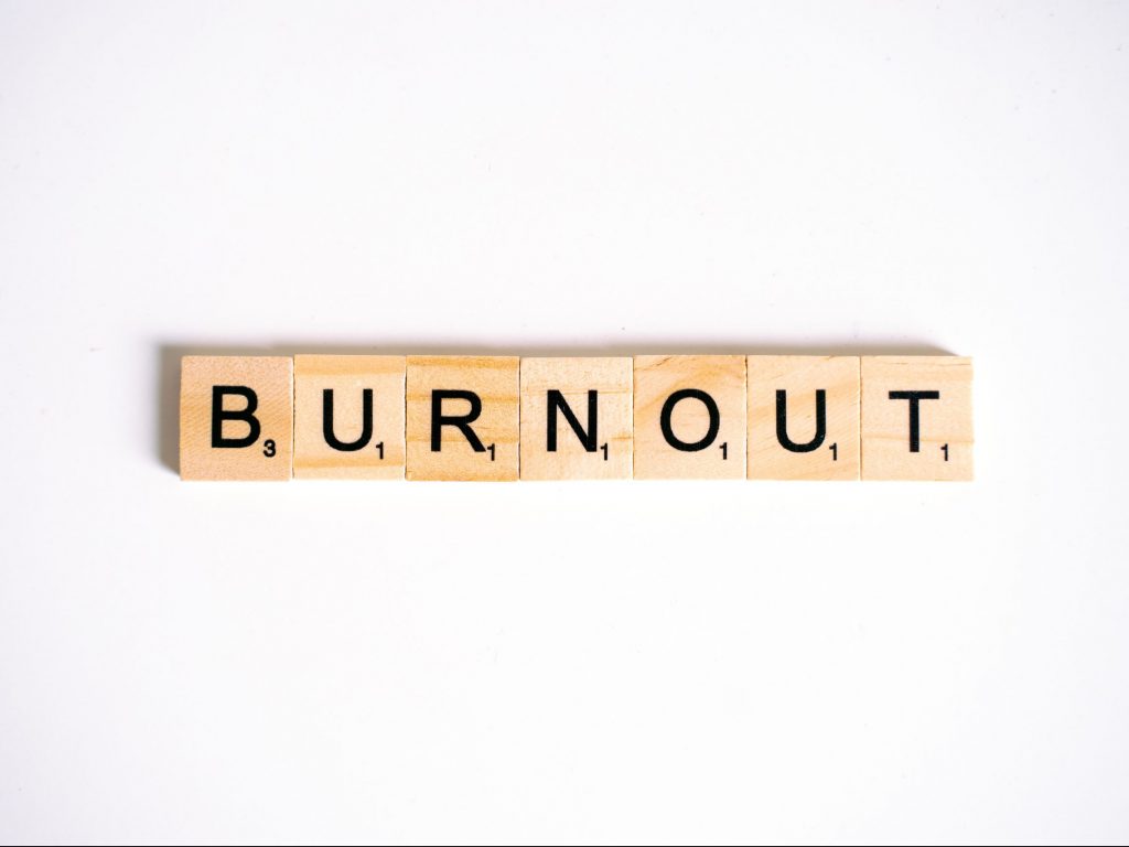 burnout spelled in scrabble tiles
