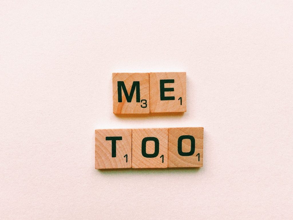 scrabble tiles that read "me too"