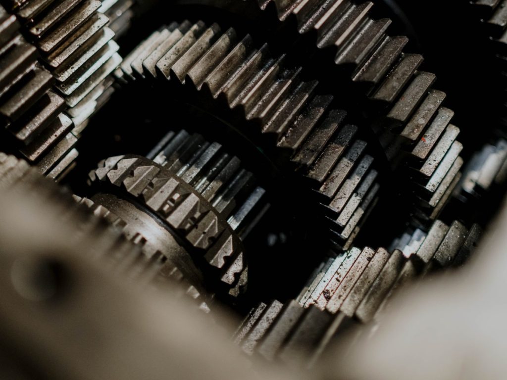 close up of gears in a line